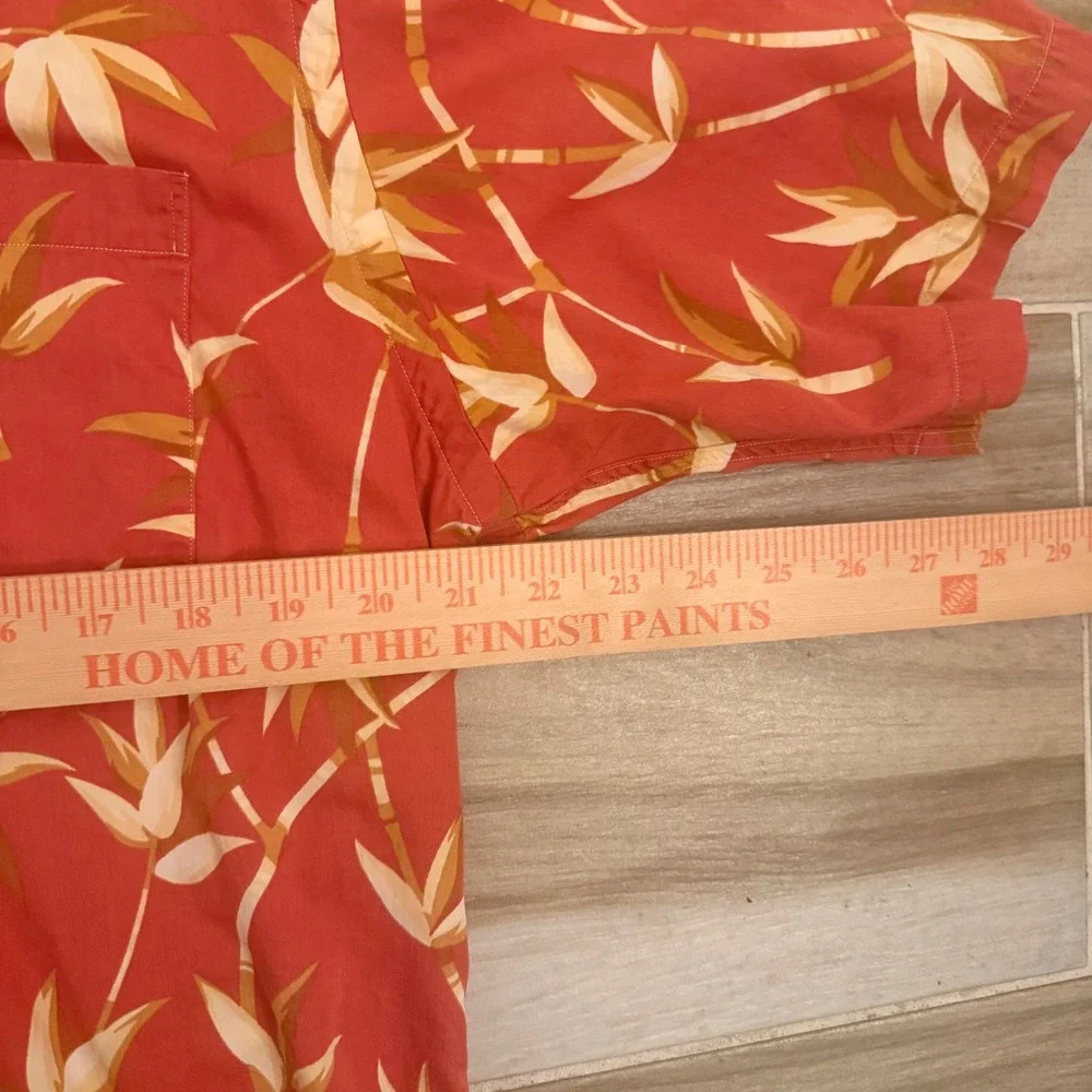 Polo Ralph Lauren Mens Medium Red Bamboo Tropical Print Cotton Button Down Shirt